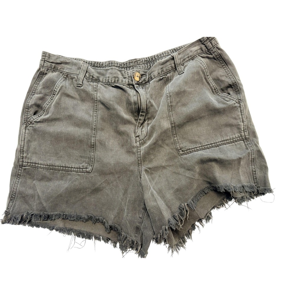 Aerie Shorts Womens Large Gray Utility Twill Raw Fringe Hem Relaxed‎ Casual